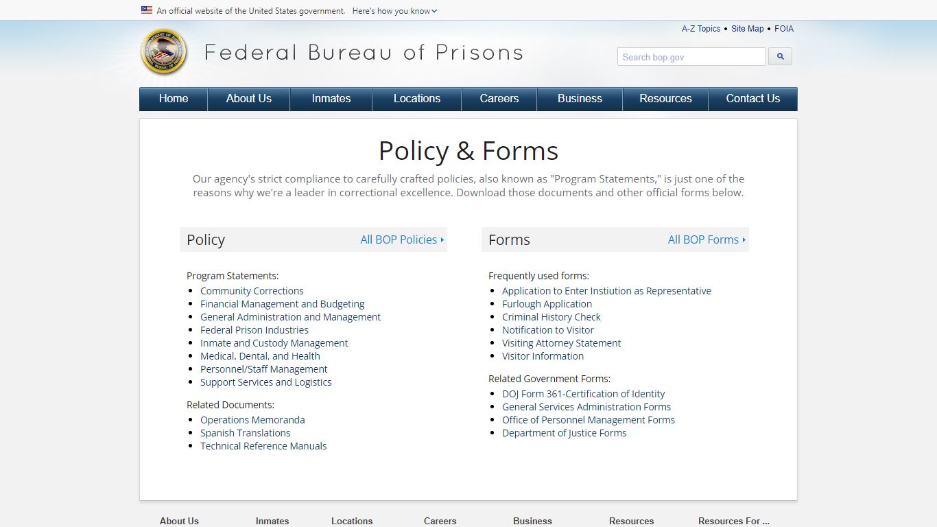 BOP: Policy & Forms - Federal Bureau of Prisons